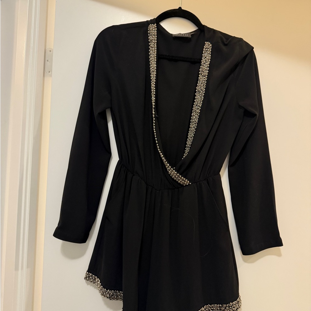 ASTR Elegant Black romper  with Rhinestone Trim
